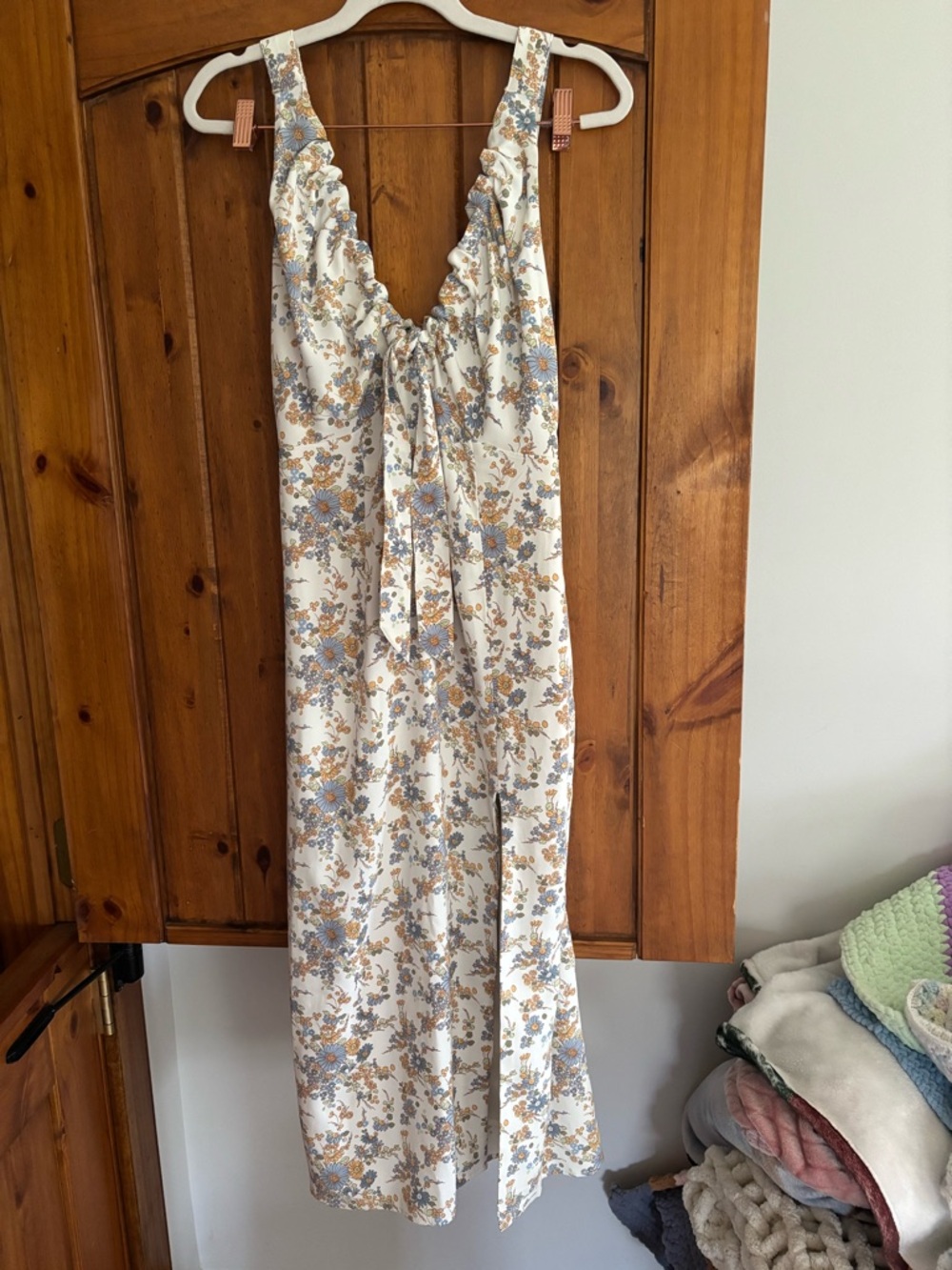 Abercrombie & Fitch Maxi Dress with Blue and Tan/Orange Floral Print